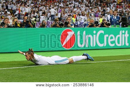 Kyiv, Ukraine - May 26, 2018: Gareth Bale Of Real Madrid Celebrates After Scored A Goal During The U