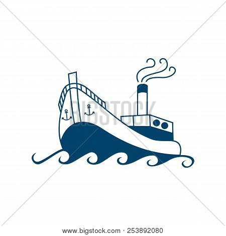Abstract Ship Logo. Yacht Icon. Ocean Ship Graphic. Marine Boat Transport Symbol. Nautical Icon. Vec