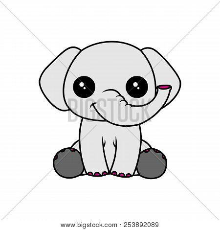 Vector Cartoon Illustration With Cute Elephant. Easy To Edit