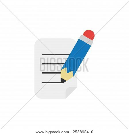 Flat Design Style Vector Illustration Concept Of Writing Paper With Blue Pen Symbol Icon On White Ba