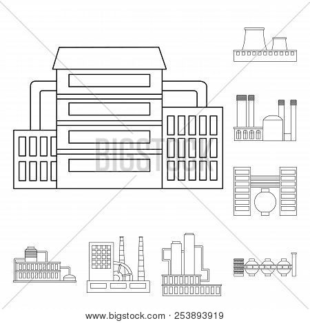 Factory And Facilities Outline Icons In Set Collection For Design. Factory And Equipment Vector Symb