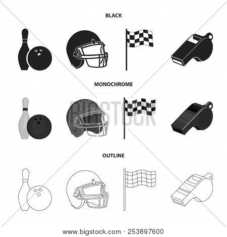 Bowl And Bowling Pin For Bowling, Protective Helmet For Playing Baseball, Checkbox, Referee, Whistle