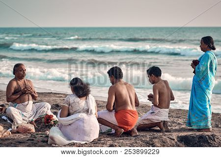 Varkala, Kerala, India - Nov 30, 2017: Diwali festival. Diwali celebration on Varkala beach. Peoples