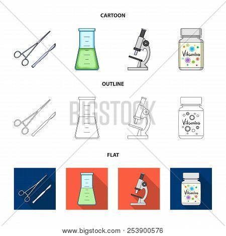 A Bank Of Vitamins, A Flask With A Solution And Other Equipment.medicine Set Collection Icons In Car