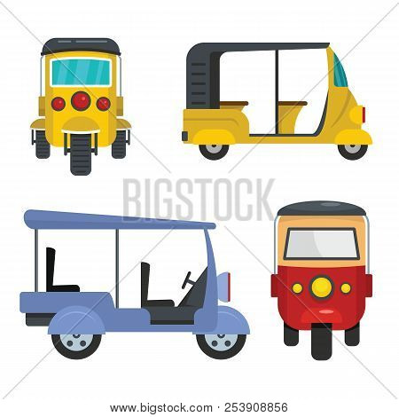 Tuk Rickshaw Thailand Icons Set. Flat Illustration Of 4 Tuk Rickshaw Thailand Icons For Web