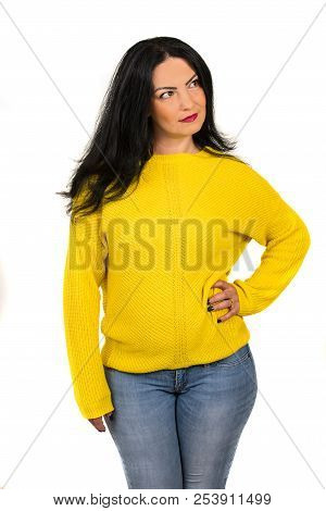 Beauty Brunette Woman Looking Away Isolated On White Background