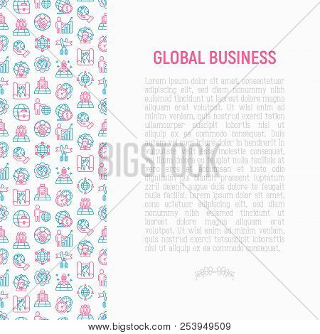 Global Business Concept With Thin Line Icons: Investment, Outsourcing, Agreement, Transactions, Time