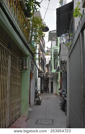 Ho Chi Minh City, Vietnam - 3rd January 2018. A Small Residential Back Street In The Tran Hung Alley
