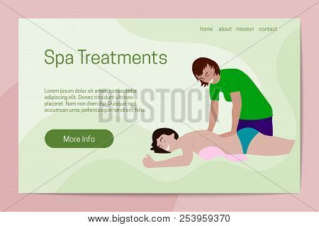 Spa Treatments Healthy Lifestyle Concept. The Masseuse Serves The Client. Landing Page Template.