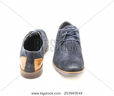 Studio Shot Dark Blue Men Dress Blucher Shoes Isolate On White Background