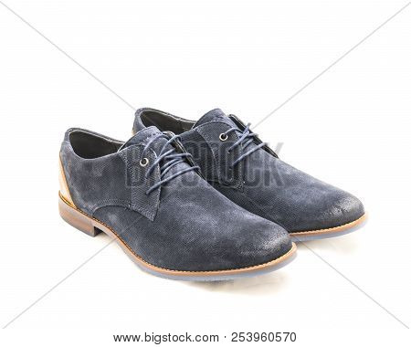 Studio Shot Dark Blue Men Dress Blucher Shoes Isolate On White Background