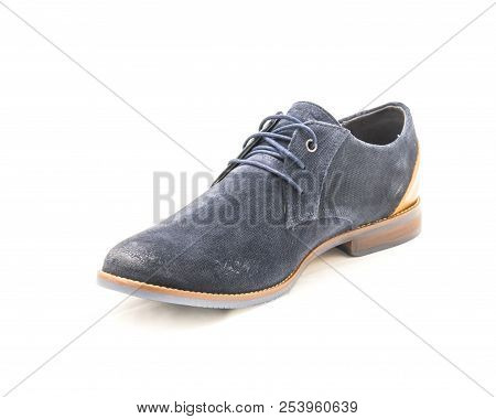 Studio Shot Dark Blue Men Dress Blucher Shoes Isolate On White Background