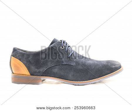 Studio Shot Dark Blue Men Dress Blucher Shoes Isolate On White Background