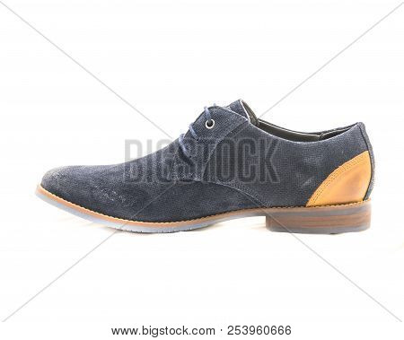 Studio Shot Dark Blue Men Dress Blucher Shoes Isolate On White Background