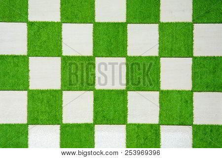 Top View Checkers Grass Abstract Background Garden