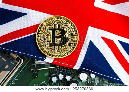Bitcoin Cryptocurrency Coin With The National Flag Of The United Kingdom
