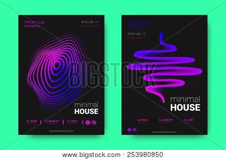 Poster Of Electronic Music Night Party. Abstract Vector Background. Colorful Wave Lines And Equalize