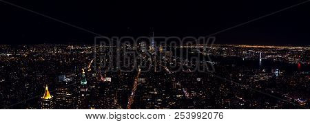 Panorama View From Empire State Buillding During Night To Downtown