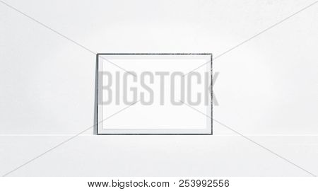 Blank White Horizontal Paper Poster Mock Up Stand At Gallery Wall, Front View, Isolated, 3d Renderin