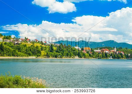 Panorama Of Beautiful Town Of Fuzine On Lake Bajer, Gorski Kotar, Croatia