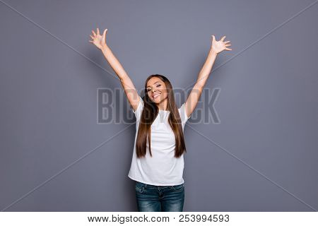 Portrait Of Brown-haired Gorgeous Attractive Nice Excited Smilin