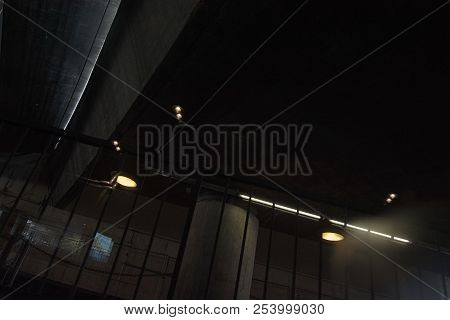 Stockholm, Sweden - July 11, 2018: Illumination Inside Slussen Infrastructure Renovation On July 11,