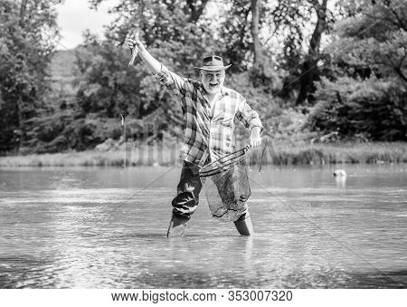 Pensioner Leisure. Fish Farming Pisciculture Raising Fish Commercially. Fisherman Fishing Equipment.