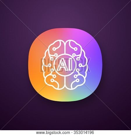Artificial Intelligence App Icon. Ui Ux User Interface. Digital Brain. Neurotechnology. Ai. Web Or M