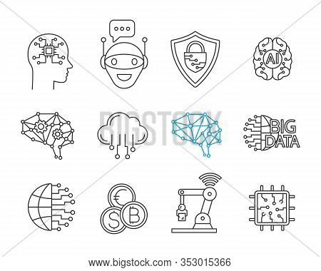Linear Icons Set. Thin Line Contour Symbols. Ai. Internet Of Things. Digital Network. Neurotechnolog