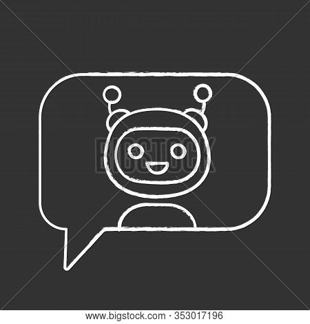 Chatbot In Speech Bubble Chalk Icon. Talkbot. Virtual Assistant. Online Support Service. Modern Robo