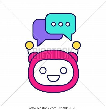 Chatbot With Speech Bubbles Color Icon. Modern Robot. Talkbot Typing Answer. Online Support. Virtual