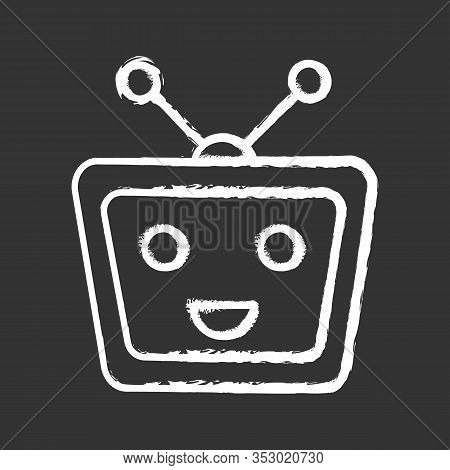 Chatbot Chalk Icon. Talkbot. Modern Robot. Tv Laughing Chat Bot. Virtual Assistant. Conversational A