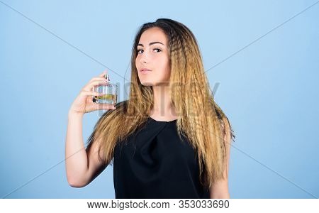 Be Impossible To Forget. Girl Applying Perfume. Eau De Toilette. Getting Fresh. Woman With Bottle Of