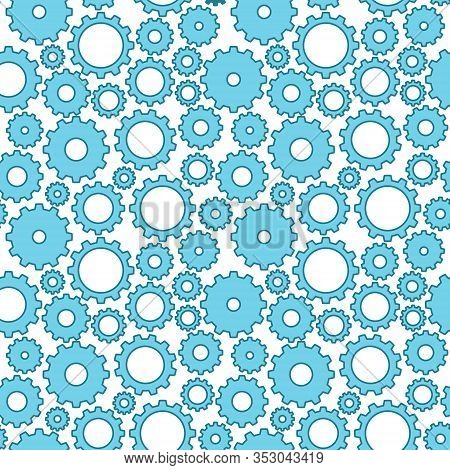 Gear Seamless Pattern Background Vector. Technology And Mechanical Design