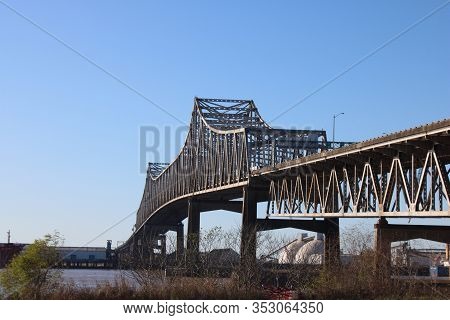The Mississippi River Bridge In Baton Rouge Spanning Across The Mighty River