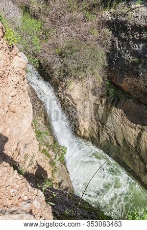 Haeshed Waterfall Flows From A Crevice In The Mountain And Is Located In The Continuation Of The Rap