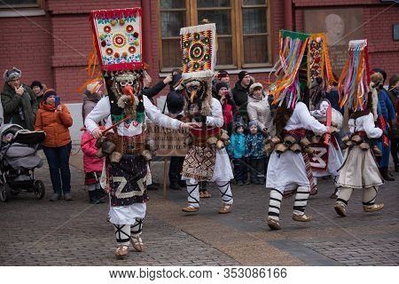 Moscow, Russia Feb 27, 2020: Moscow Maslenitsa Festival. Traditional National Celebration In Russian