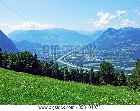View Of The Rhine River Valley (rheintal) From The Slopes Of The Liechtenstein Alps Mountain Range -