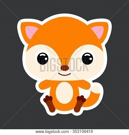 Children's Sticker Of Cute Little Sitting Fox. Forest Animal. Flat Vector Stock Illustration