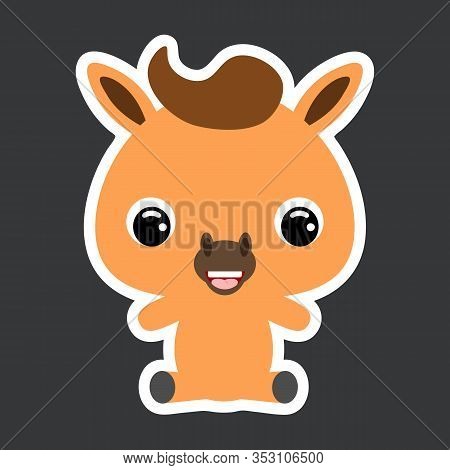 Children's Sticker Of Cute Little Sitting Horse. Domestic Animal. Flat Vector Stock Illustration