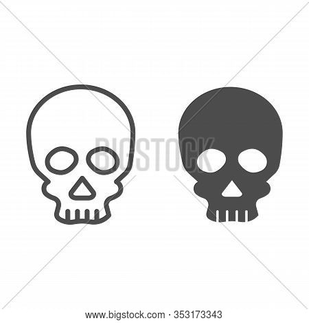 Skull Line And Solid Icon. Deadman Scary Skeleton Head. Halloween Party Vector Design Concept, Outli