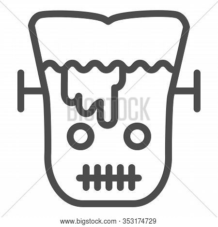 Frank Man Line Icon. Scary Monster With Sliced Head. Halloween Party Vector Design Concept, Outline 