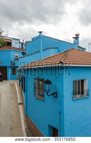 Juzcar In Ronda, The Smurf Village, Famous Village Of Andalucia Where The Movie Was Produced.