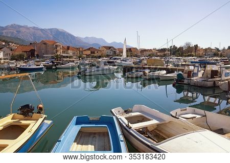 Beautiful Mediterranean Landscape.  Montenegro, Adriatic Sea, Bay Of Kotor. View Of Marina Kalimanj 