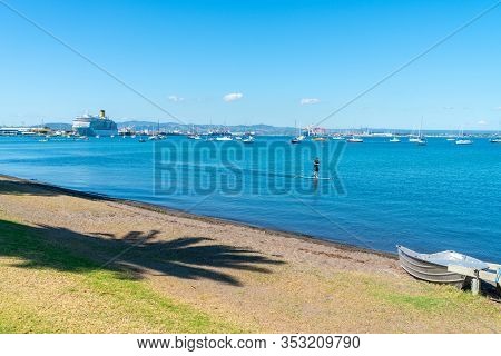 Tauranga New Zealand - February 26 2020; Cruise Ship Berthed At Port Of Tauranga At End Of Pilot Bay