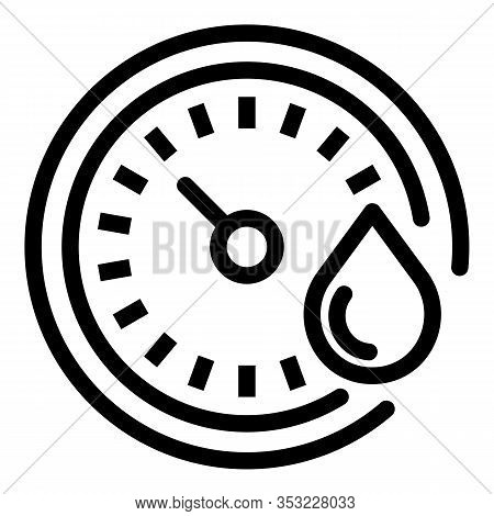 Round Thermometer And Drop Icon. Outline Round Thermometer And Drop Vector Icon For Web Design Isola