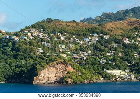 Coastline View With Lots Of Living Houses On The Hill, Kingstown, Saint Vincent And The Grenadines