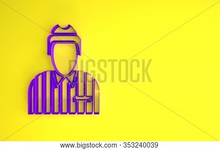 Purple Hockey Judge, Referee, Arbiter Icon Isolated On Yellow Background. Minimalism Concept. 3d Ill