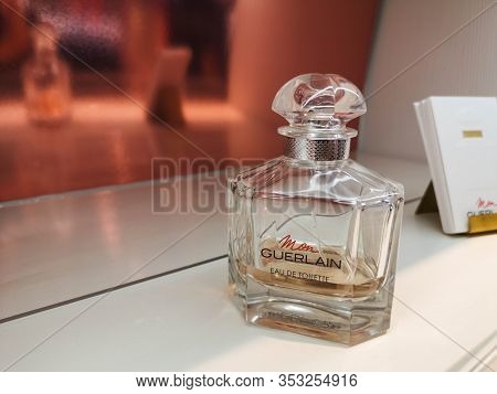 Fragrance Of Perfumes For Women Mon Guerlain Guerlaina In Perfume And Cosmetics Store On February 10