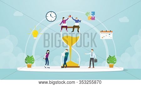 Team Deadline Concept With Work Hour Glass Time With Modern Flat Style Vector